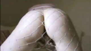 Hot Fishnet Blonde Masturbates For Him