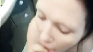 Wife Gets a Blowjob and Facial in the Bathroom