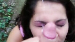 MILF Gets a Messy Outdoor Facial in This Steamy Scene