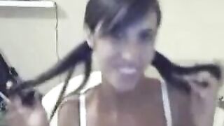 Busty Pigtails Teen Strips On Camera