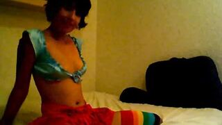 Young girl in rainbow thigh highs gets intimate with her man