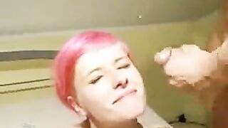 Pink Haired Punk Girl Double Cumshot Fun