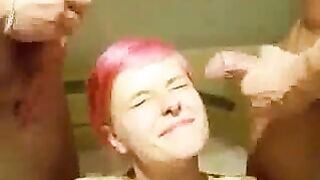 Pink Haired Punk Girl Double Cumshot Fun