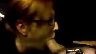 Redhead in Glasses Takes Cum in Mouth