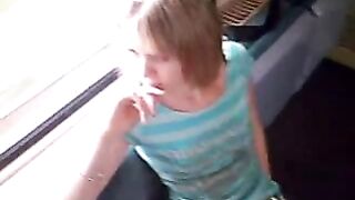 Teen Girlfriend Eats Cum on a Train Ride