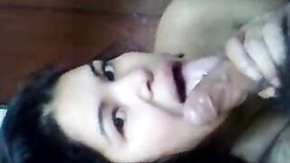 Latina with Pierced Tongue Gives Blowjob